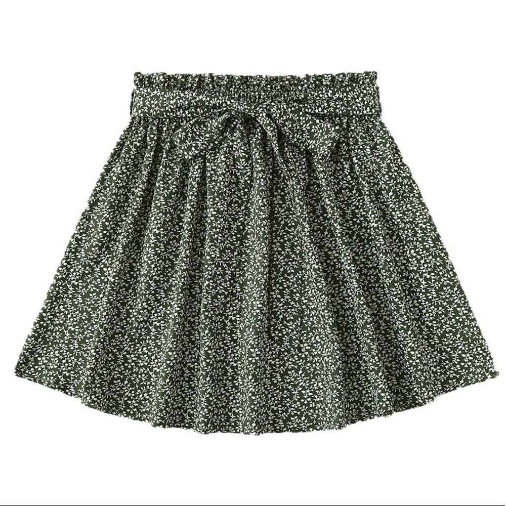NEW SheIn Floral Belted Flared Skater Short Skirt